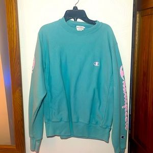 Champion Crew💗 Blue with Pink Lettering. Size Small